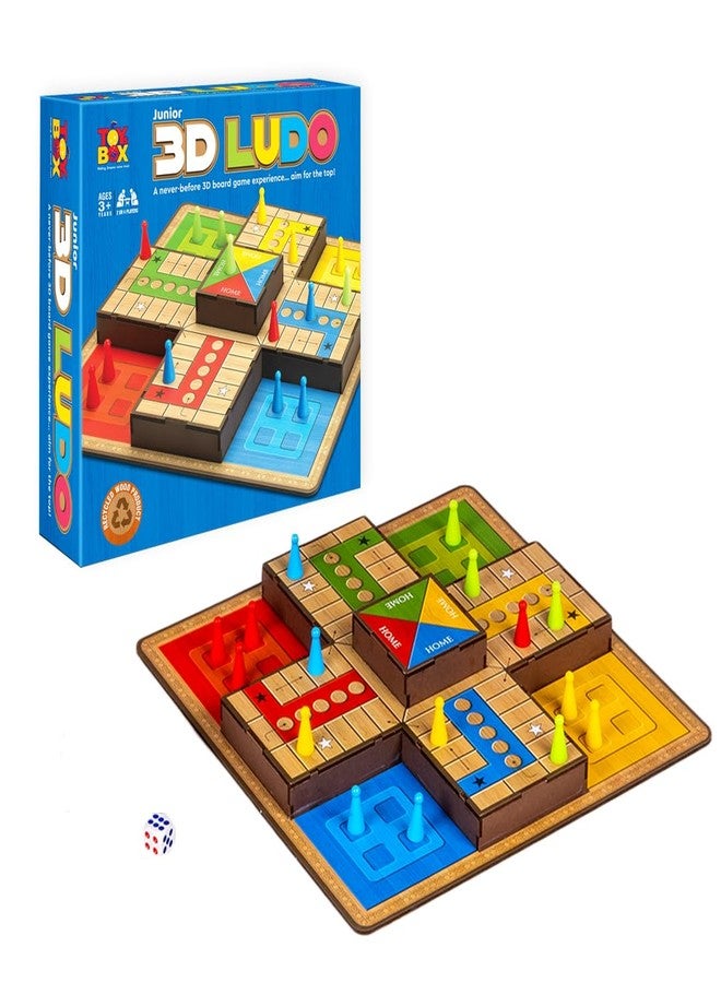 تويز بوكس لعبة لودو ثلاثية الأبعاد من تويز بوكس جونيور، من 2 إلى 4 لاعبين، مصنوعة من خشب MDF، ألعاب عائلية للكبار والصغار - Image 1